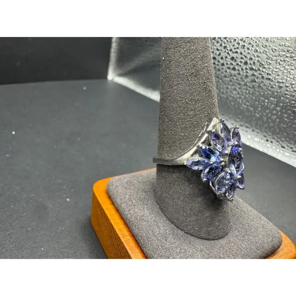 STS Chuck Clemency 925 Sterling Silver Marquis Tanzanite Cluster Ring Sz 10